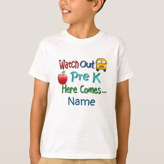 T-shirt Attention Pré-K Ici vient un nom personnalisé