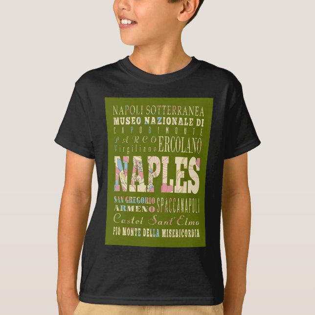 T-shirt Attractions et endroits célèbres de Naples, Italie (Devant)