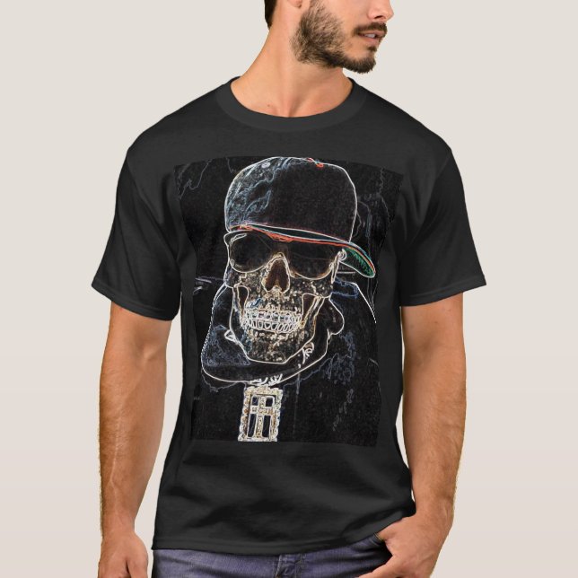 T-shirt au néon de crâne de hip hop (Devant)