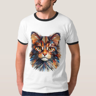 T-shirt au visage de chat coloré abstrait | Feline