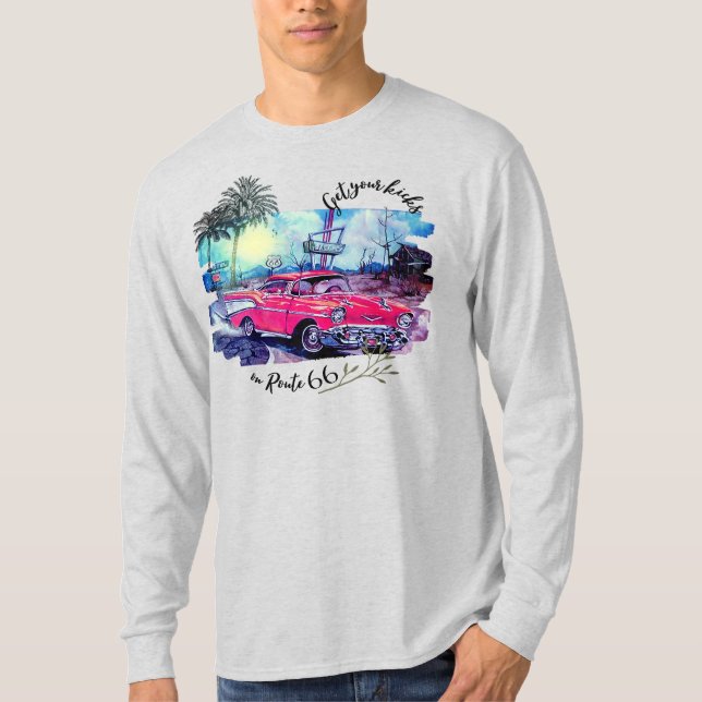T - Shirt "Auf der Route 66 Ihre Kicks abholen" (Vorderseite)