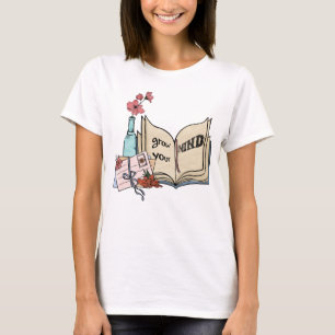 T-shirt Augmentez votre esprit livre lettres fleurs vase