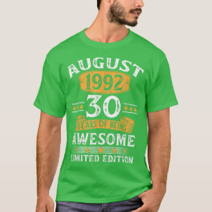 T-shirt August 1992 30 Years Old Gift For Men Vintage 30th