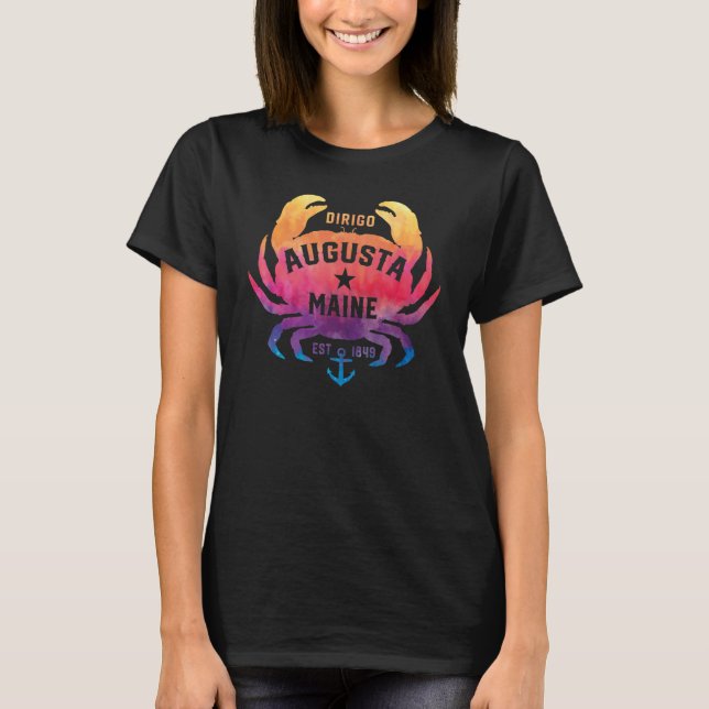 T-shirt Augusta Maine Souvenir Dirigo Crab Cute Rainbow Ti (Devant)