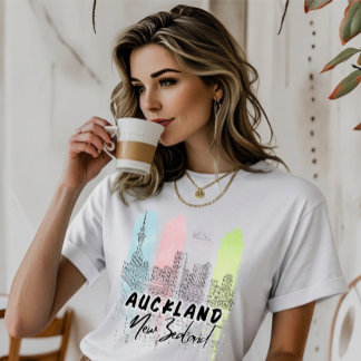 T-shirt Aukland Nouvelle-Zélande aquarelle ligne art silho