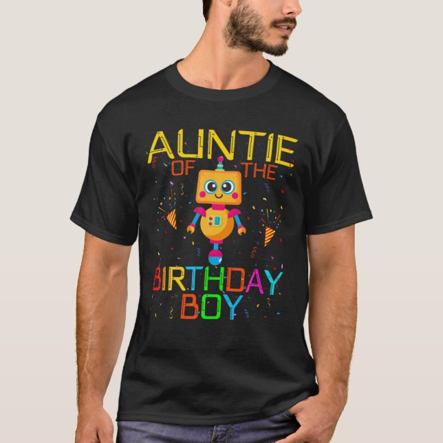 T-shirt Auntie Of The Birthday Boy Robotics Theme Family (Devant)