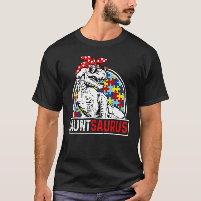 T-shirt Auntsaurus Rex Dinosaur Autism Aunt Saurus Family  (Devant)