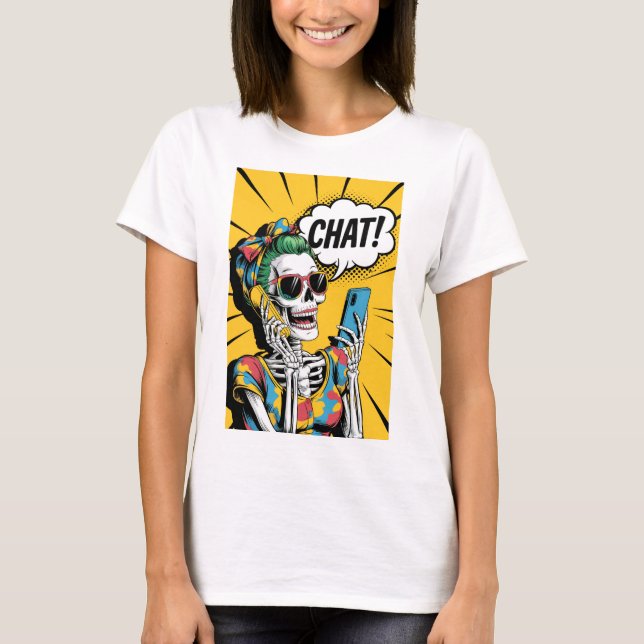 T-shirt Aunty Skeleton Conversation - Classic Pop Art (Devant)