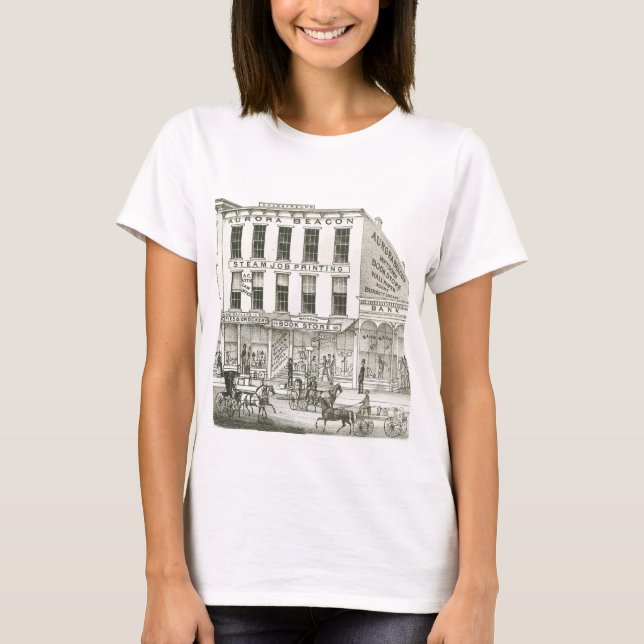 T-shirt Aurora Illinois Aurora Beacon News 1871 Stone Lith (Devant)