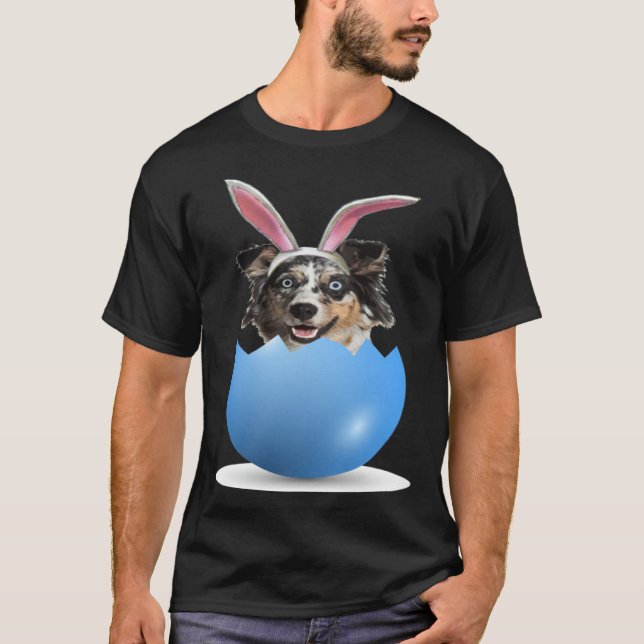 T-shirt Aussie Dog  Easter Bunny Egg Hunt Australian Sheph (Devant)