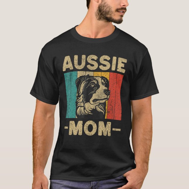 T-shirt Aussie Mom  Retro Australian Shepherd (Devant)