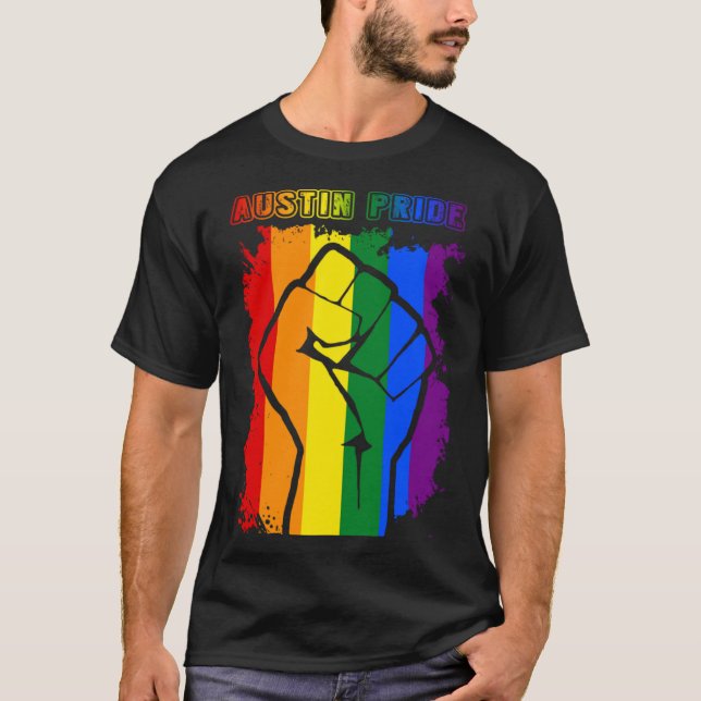 T-shirt Austin LGBT Prith Mois LGBTQ Rainbow Flag Gay Les (Devant)