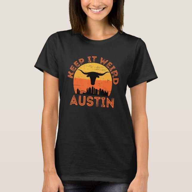 T-shirt Austin Texas Gardez-Le Bizarre Longhorn Sunset (Devant)
