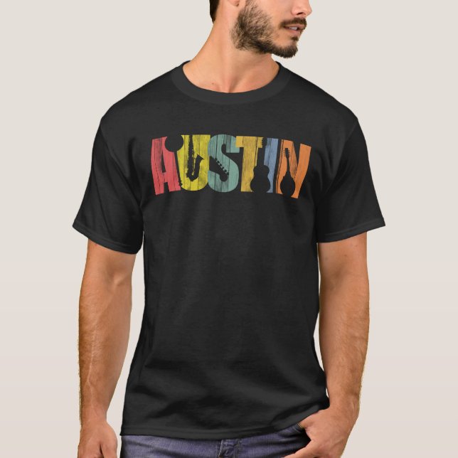 T-shirt Austin Texas Music Grain de bois déprimé (Devant)