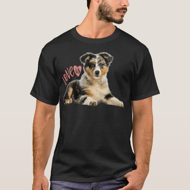 T-shirt Australian Shepherd Aussie Maman Papa Aime Chien A (Devant)