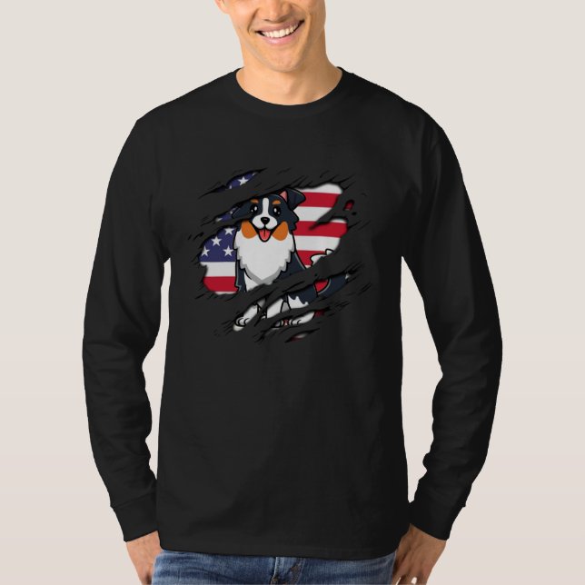 T-shirt Australian Shepherd Inside scratch Flag 4th Of Jul (Devant)
