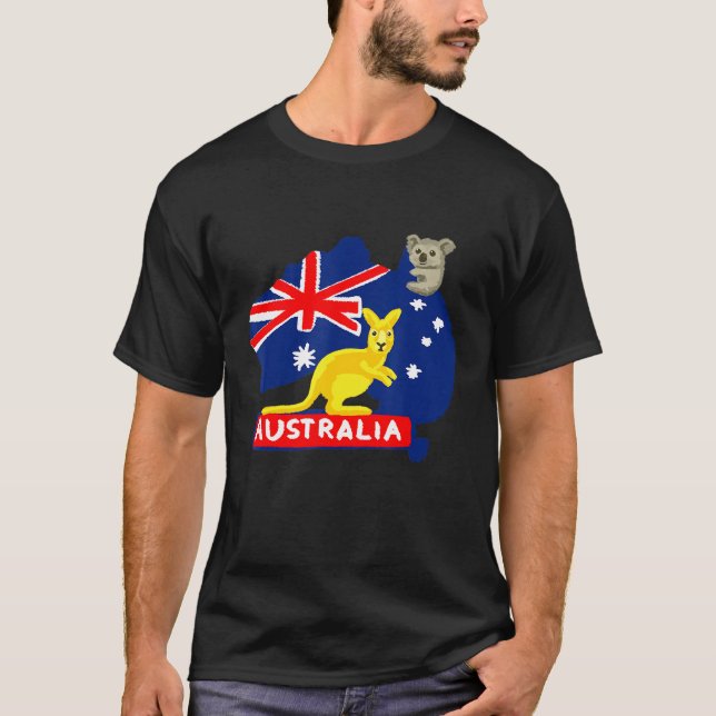 T-shirt Australie Carte du drapeau Continent Kangaroo Koal (Devant)