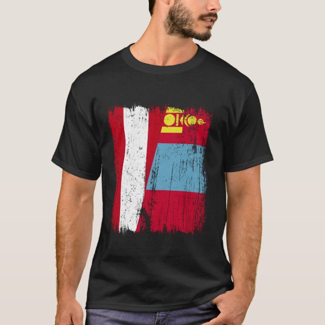 T-shirt Austria Mongolia Half Flag Austrian Mongolian Jers (Devant)