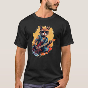 T-shirt Auteur-compositeur Chat Cool avec Guitare pour Amo
