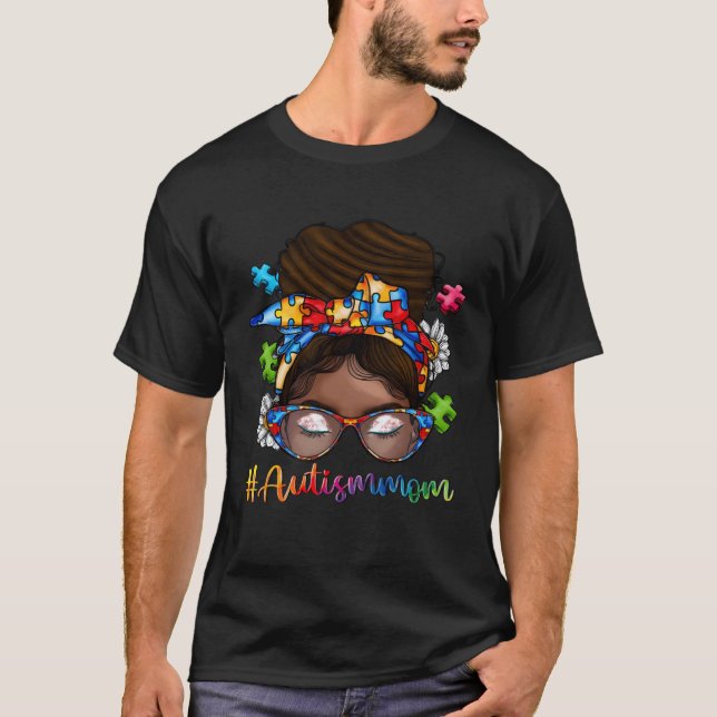T-shirt Autism Afro Mom Curly Hair American African Autism (Devant)