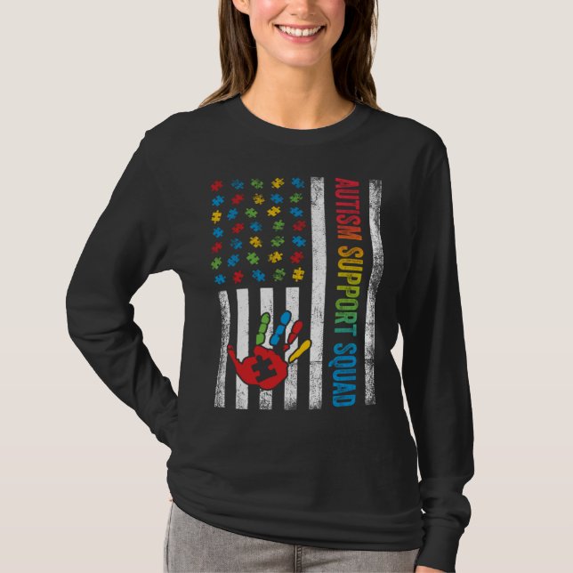 T-shirt Autism American Flag Autism Support Squad (Devant)