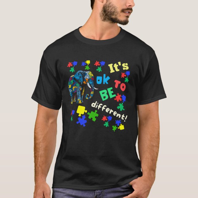 T-shirt Autism Awareness Acceptance Elephant Its Ok To Be  (Devant)