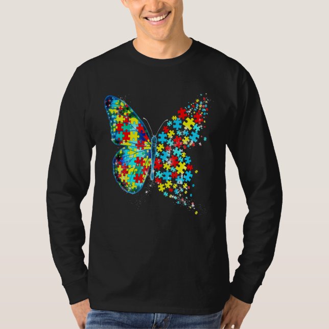 T-shirt Autism Awareness Butterfly Puzzle Piece Autism Sup (Devant)