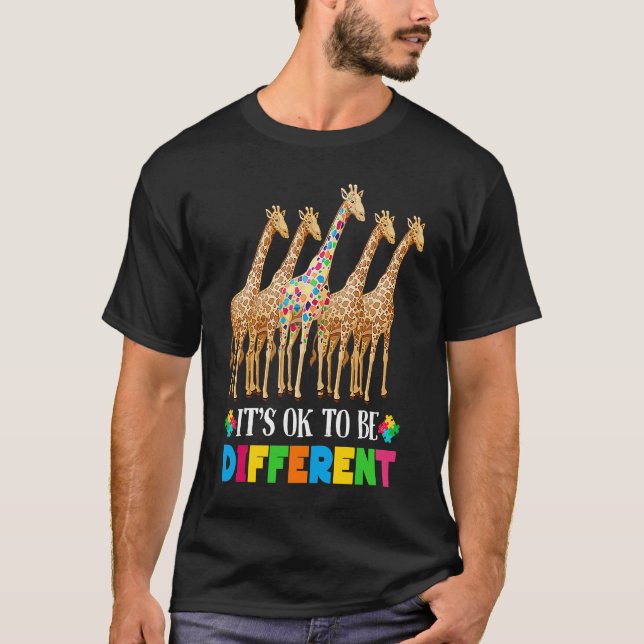 T-shirt Autism Awareness Cute Giraffe Animal It's Ok To Be (Devant)
