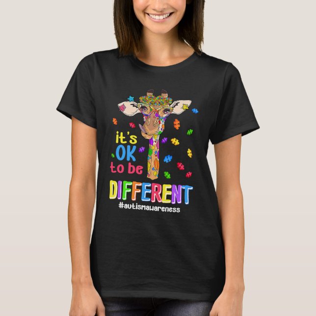 T-shirt Autism Awareness Giraffe Flower Its Ok To Be Diffe (Devant)