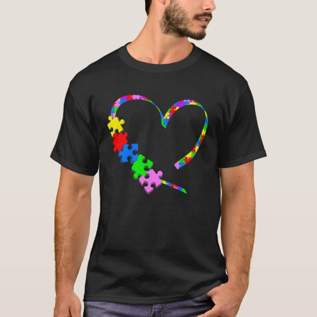 T-shirt Autism Awareness Month Love Heart Puzzle Support A (Devant)