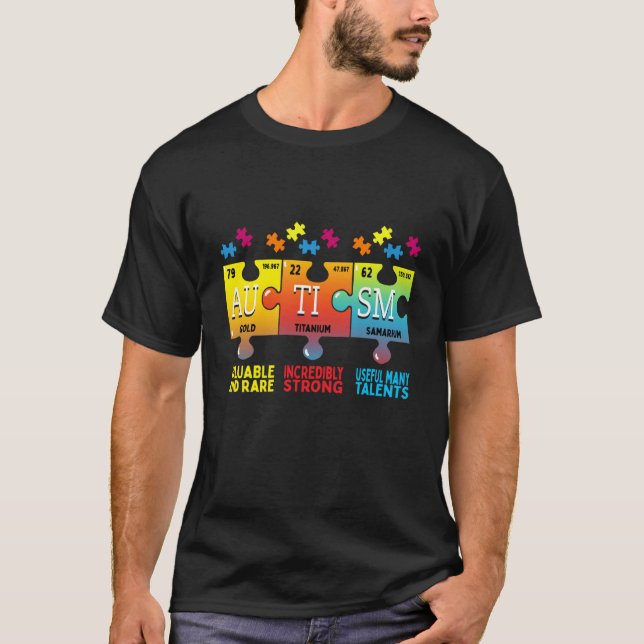 T-shirt Autism Awareness Puzzle Chemical Elements (Devant)