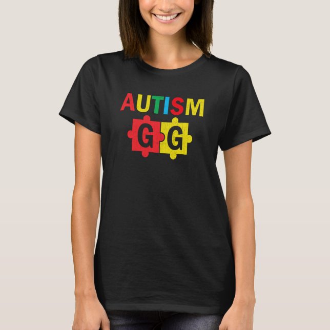 T-shirt Autism Awareness Puzzle Ribbon Proud Autism Gg (Devant)