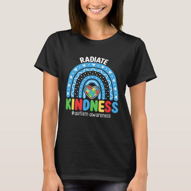 T-shirt Autism Awareness Rainbow Blue Ribbon Autism Puzzle (Devant)