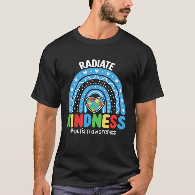 T-shirt Autism Awareness Rainbow Blue Ribbon Autism Puzzle (Devant)