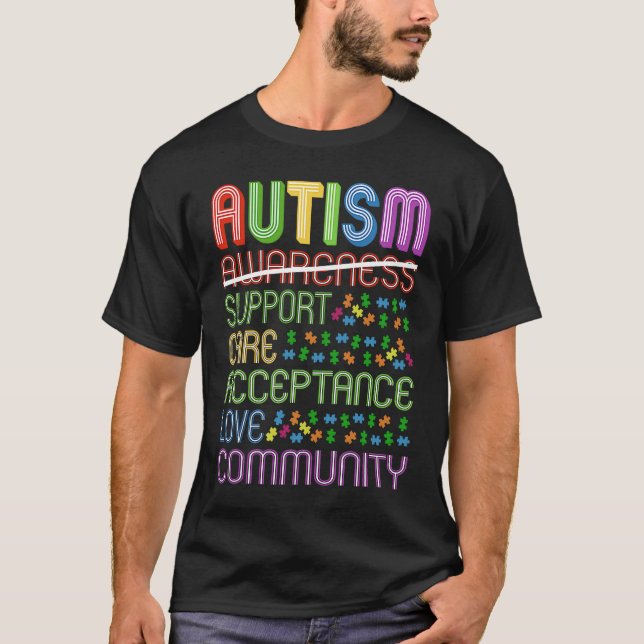 T-shirt Autism Awareness Support Care Acceptance Ally (Devant)