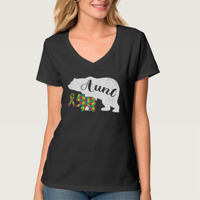 T-shirt Autism Bear Aunt  Women's Autism Awareness Aunties (Devant)