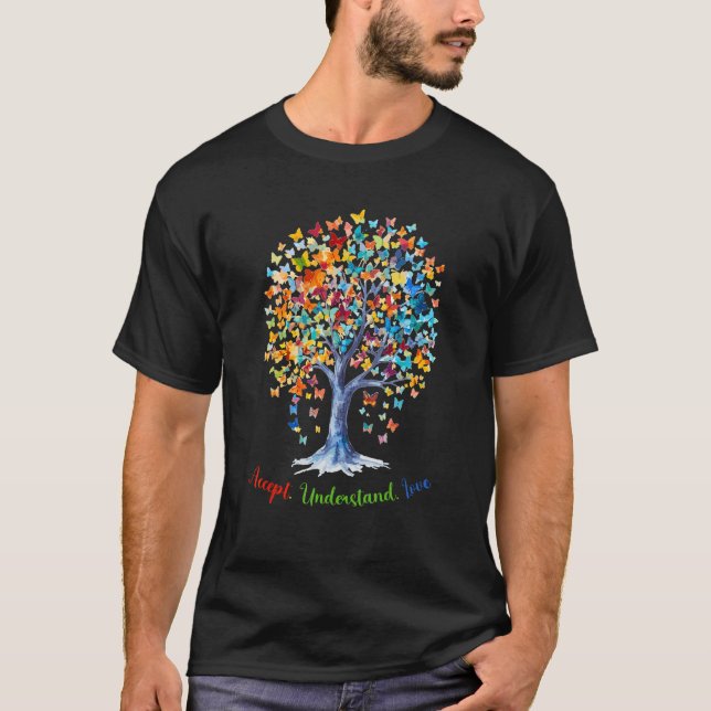 T-shirt Autism Butterfly Tree - Acceptance, Understanding, (Devant)