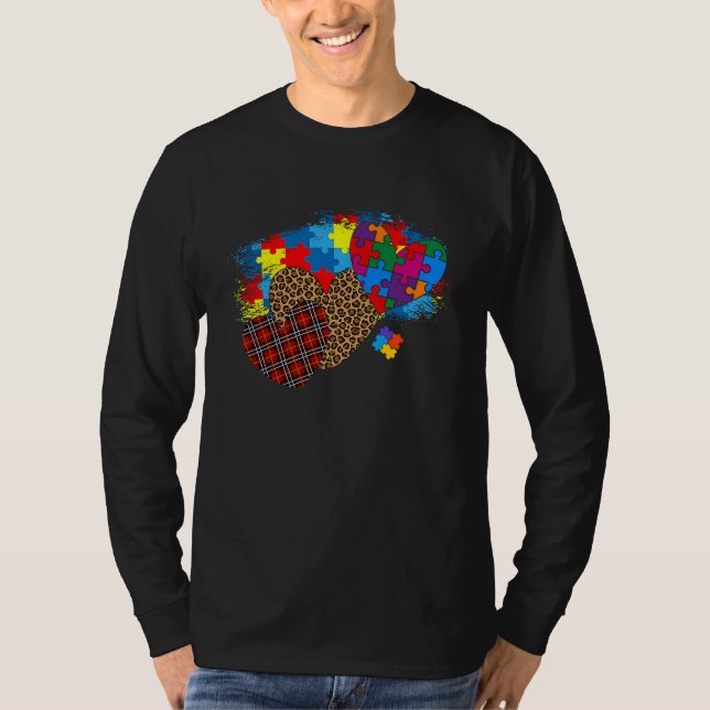 T-shirt Autism Hearts Leopard Plaid Autism Awareness Men W (Devant)