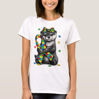 T-shirt Autism Highland Otter Puzzle Ribbon T-Shirt, Retro
