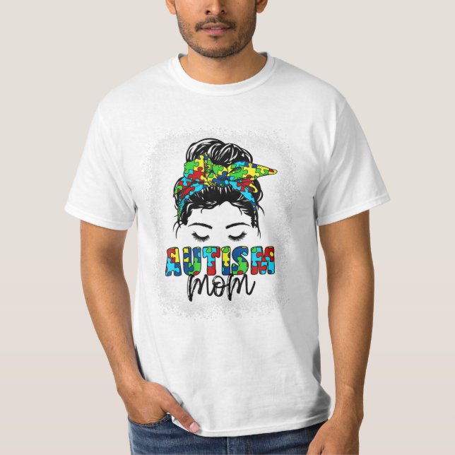 T-shirt Autism Maman Messy Bun Sensibilisation (Devant)