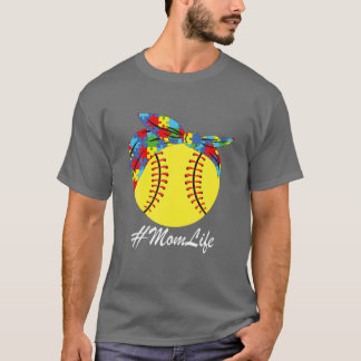 T-shirt Autism Mom Softball Messy Bun Sensibilisation sur 