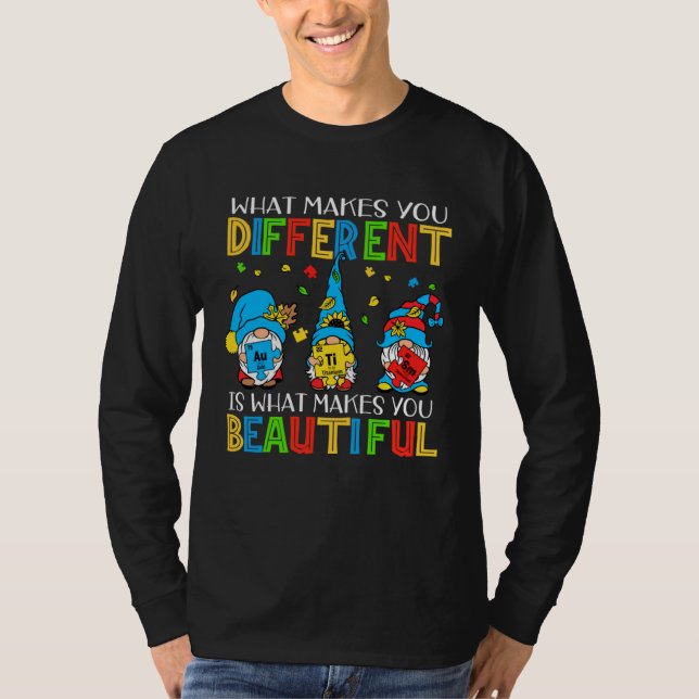 T-shirt Autism Puzzle Piece Gnomes  Different Beautiful Au (Devant)