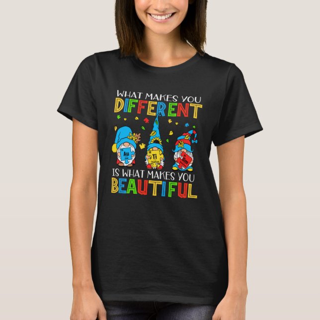 T-shirt Autism Puzzle Piece Gnomes  Different Beautiful Au (Devant)