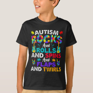 T-shirt Autism Rocks Rolls Spins Flaps Sensibilisation Enf