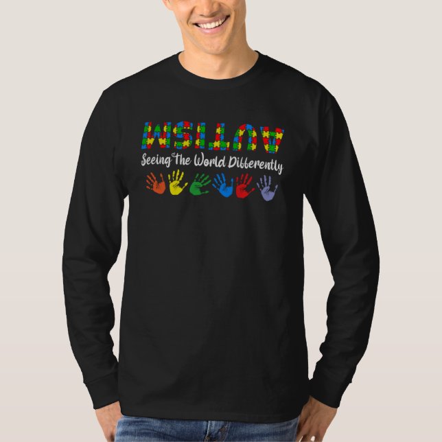 T-shirt Autism Seeing The World Differently Puzzle Upside  (Devant)
