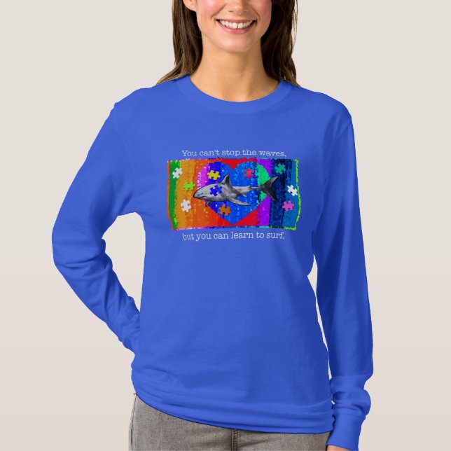 T-shirt Autism Shark WOMANS BLUE (Devant)