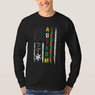 T-shirt Autisme American Flag Puzzle Sensibilisation sur l