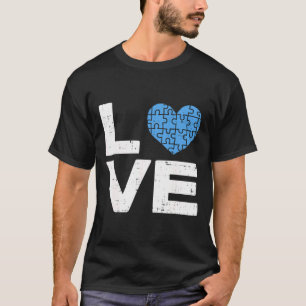 T-shirt Autisme Amour Sensibilisation Bleu Puzzle Coeur Au