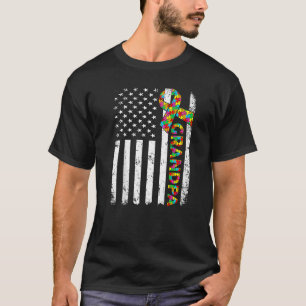 T-shirt Autisme déprimé Grand-père Américain Drapeau Famil