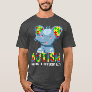 T-shirt autisme des éléphants marchant sur un chemin diffé